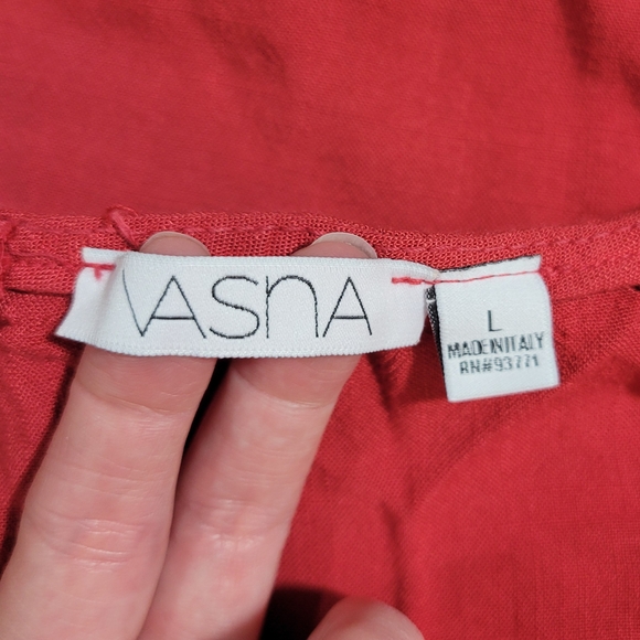 Vasna (Women's L) Red High-Low Frayed Hem Cotton Linen Blend Casual Dress - Picture 7 of 8